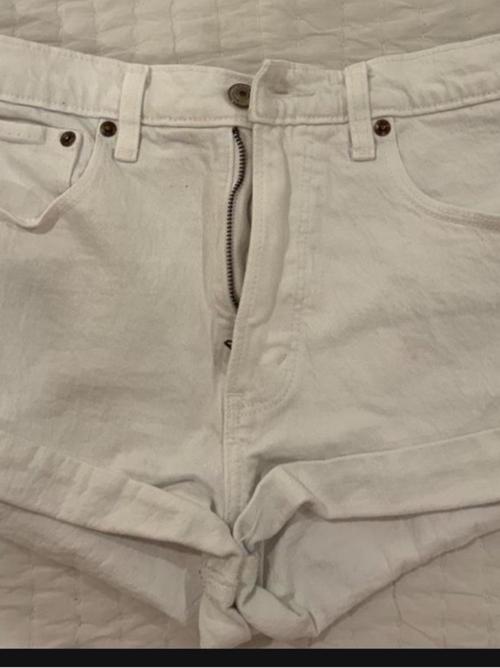 White High-Rise Roll-Cuff Women's Denim Shorts